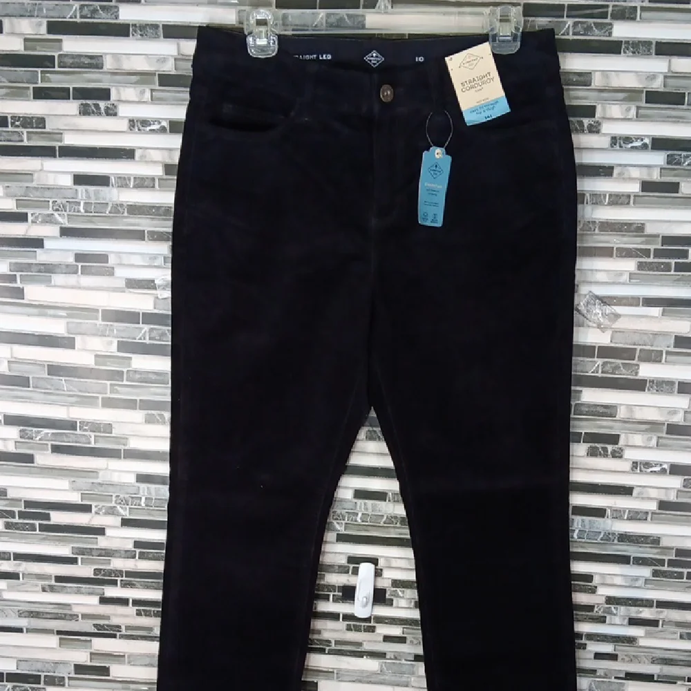 St. John's Bay Womens 10 Mid Rise Black Corduroy Slim Straight Pants Academia - Picture 1 of 13